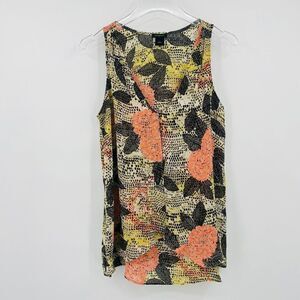 Ann Taylor Size Small Yellow Pink Floral Layered Sleeveless Tank Top Blouse